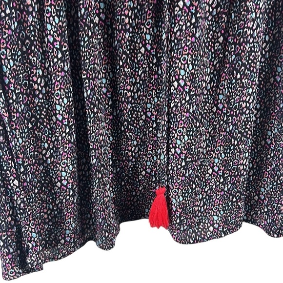 Savanna Jane Boho Leopard Babydoll Embroidered Tassel Blouse Size L - Picture 5 of 10
